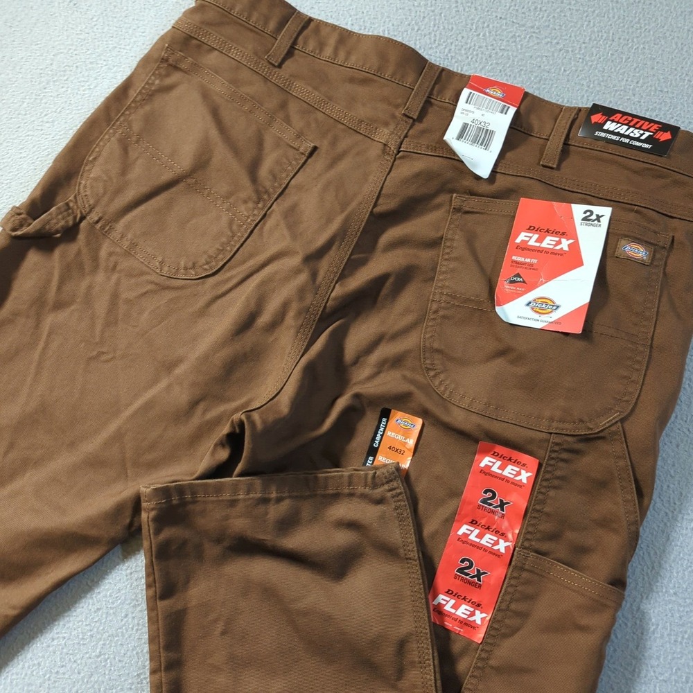Dickies Carpenter Pants Mens 40x32 Brown Flex Regular Fit Straight Leg Duck
